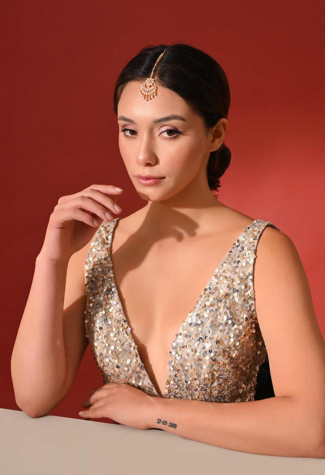 Gold Pearl Drop Bridal Maang Tikka