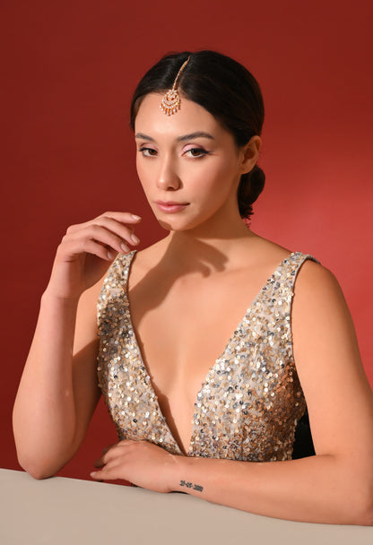 Gold Pearl Drop Bridal Maang Tikka