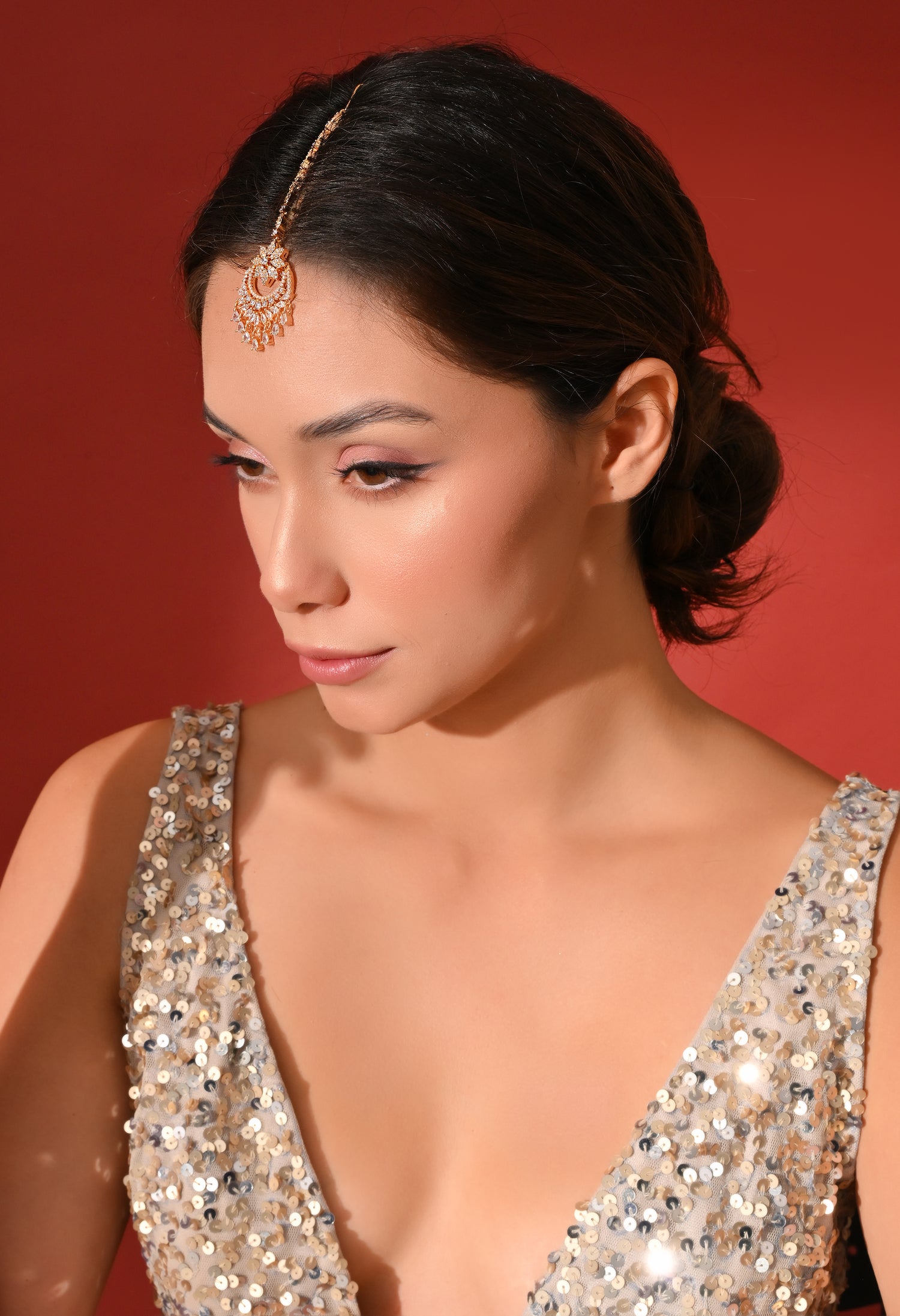 Gold Pearl Drop Bridal Maang Tikka