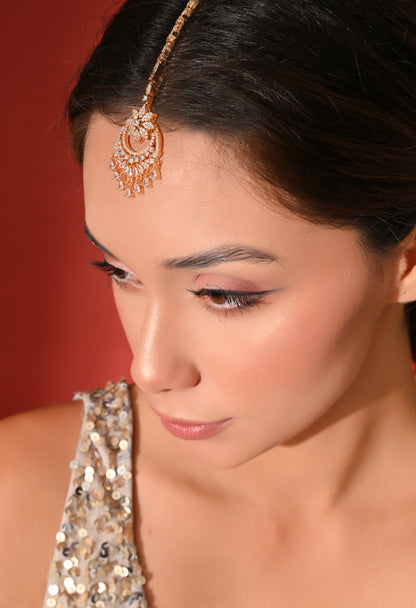 Gold Pearl Drop Bridal Maang Tikka