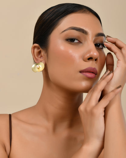 Gold Textured Pearl Stud Earrings