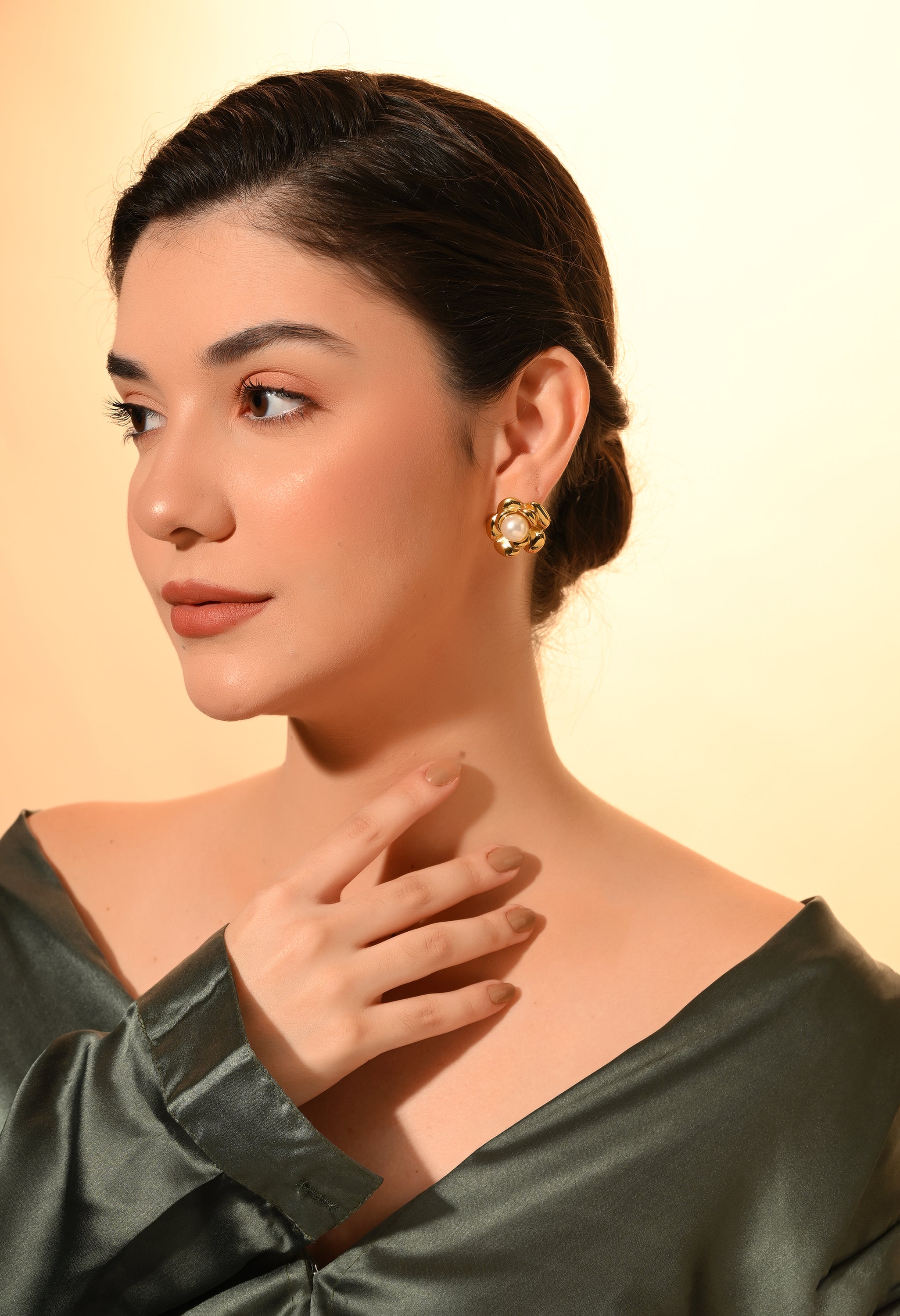 Golden Bloom Pearl Studs