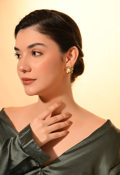 Golden Bloom Pearl Studs