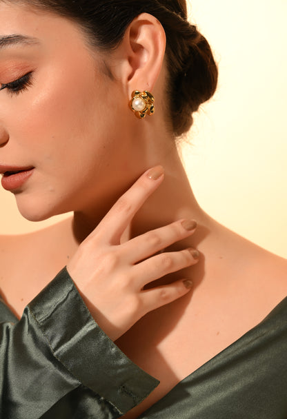 Golden Bloom Pearl Studs