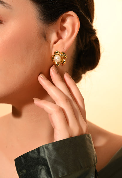 Golden Bloom Pearl Studs