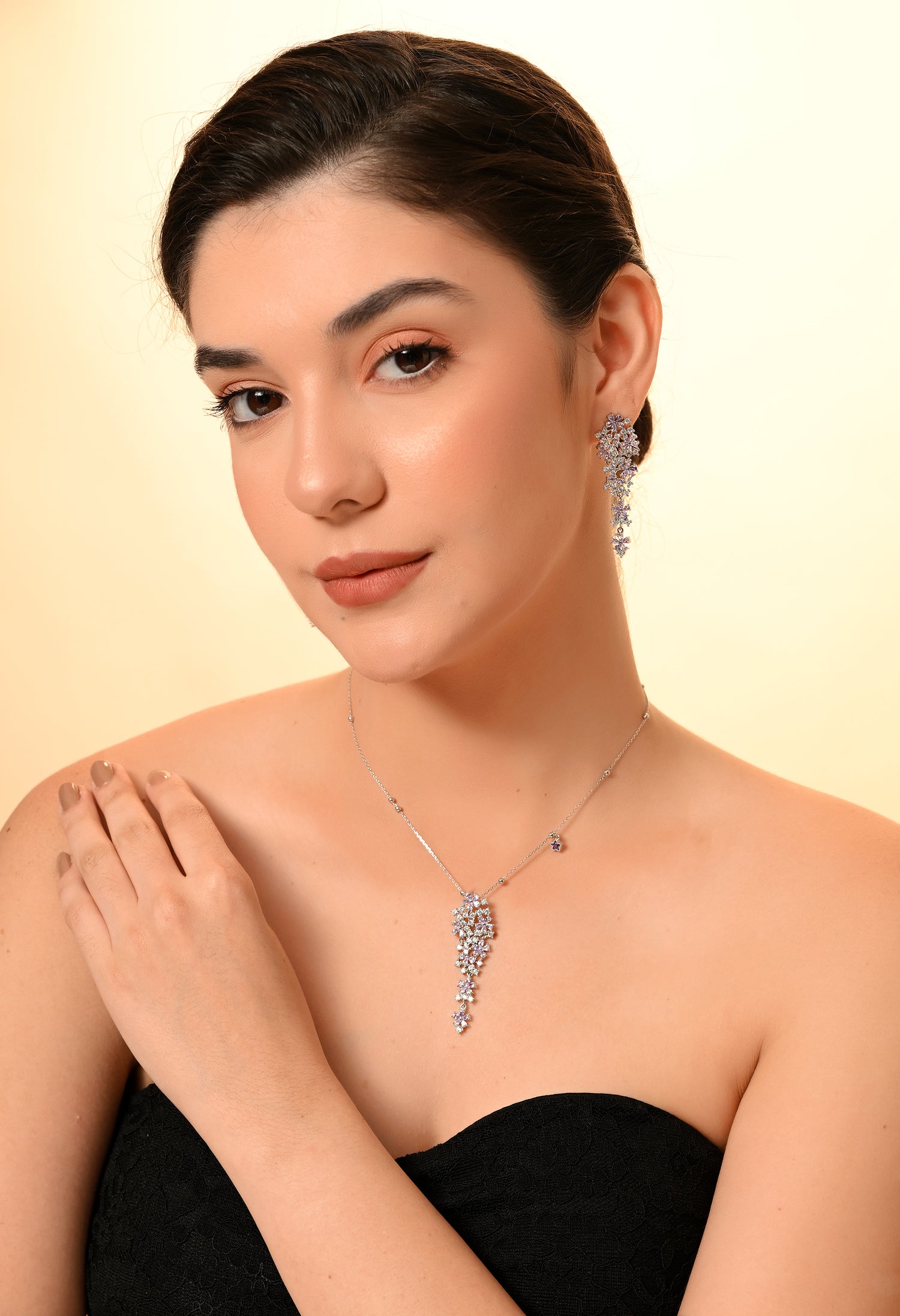 Crystal Cascade Silver Set