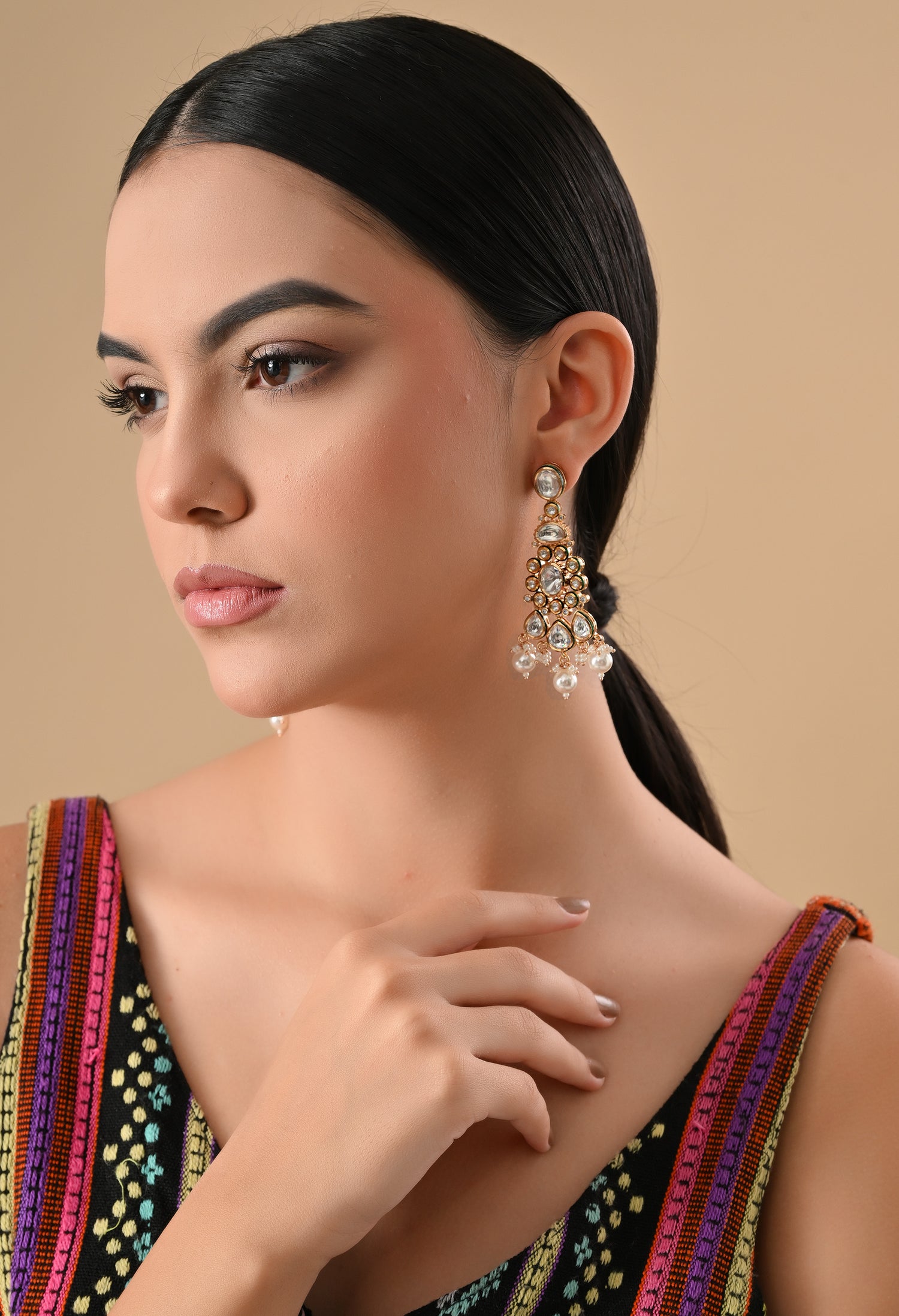 Radiant Pearl Drop Kundan Earrings