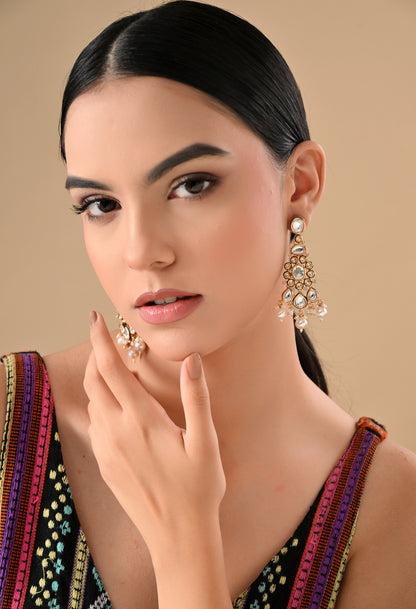 Radiant Pearl Drop Kundan Earrings