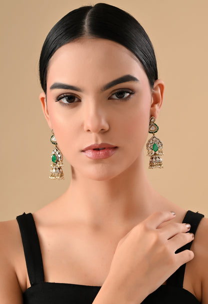 Royal Green Kundan Jhumka Earrings