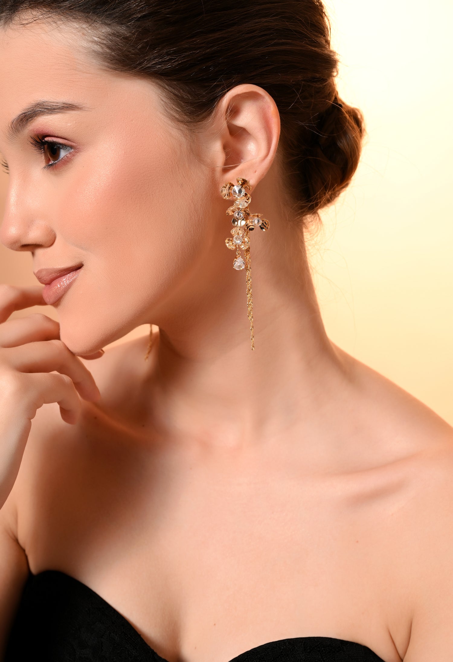 Golden Crystal Cascade Earrings