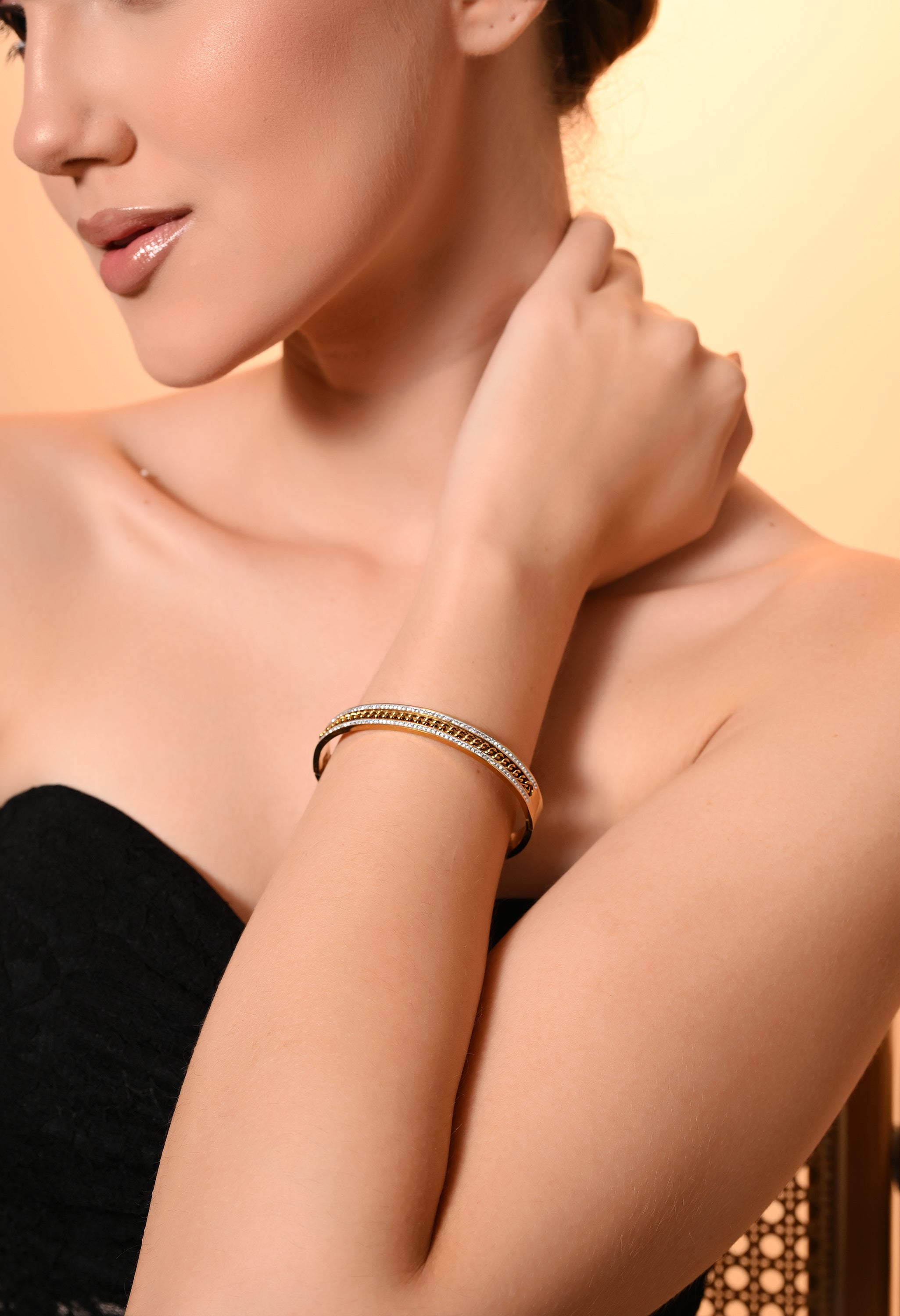 Elegant Dual-Tone Sparkle Bangle