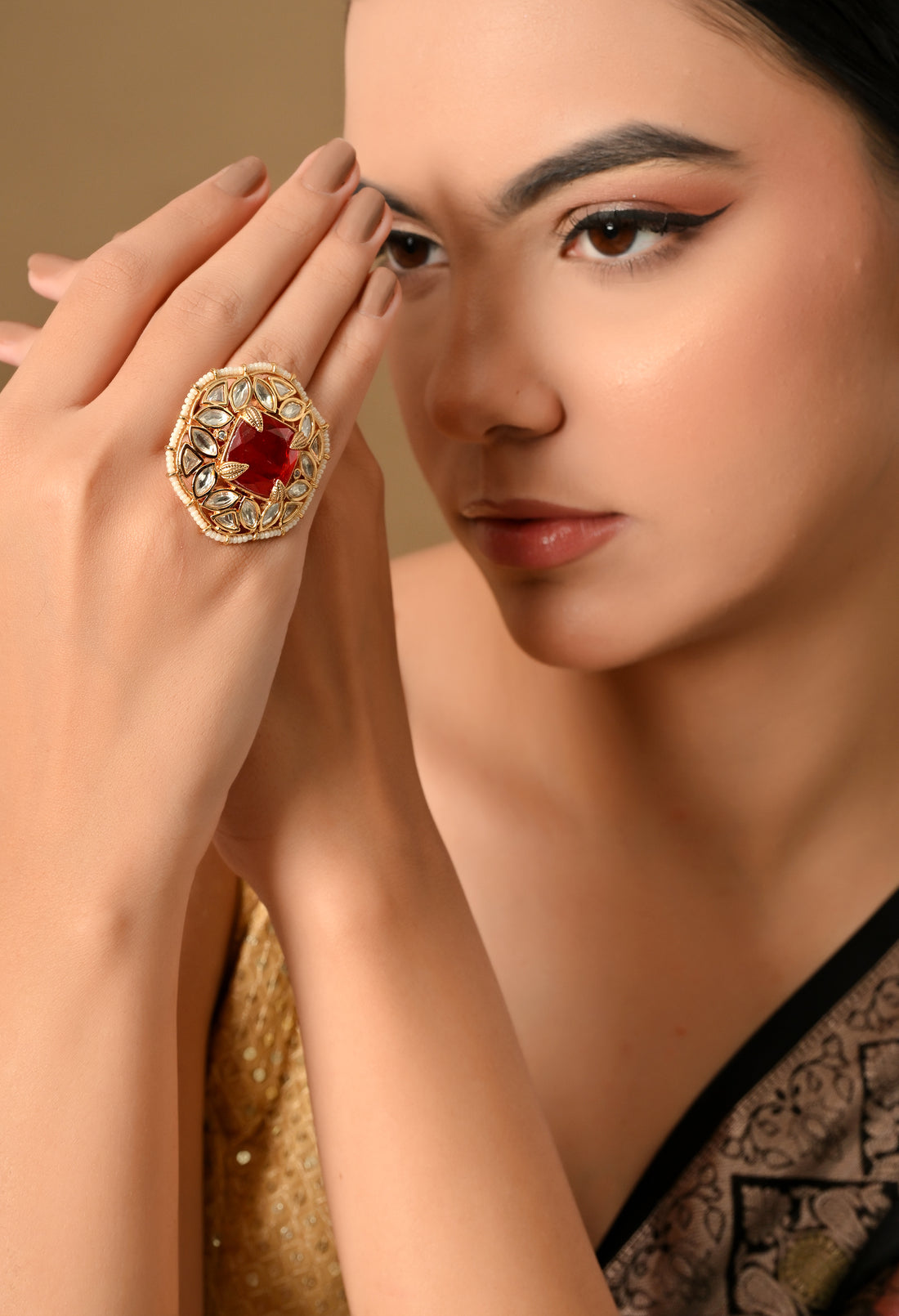 Elegant Ruby Blossom Statement Ring