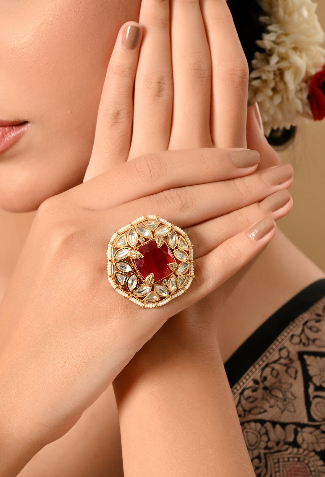 Elegant Ruby Blossom Statement Ring