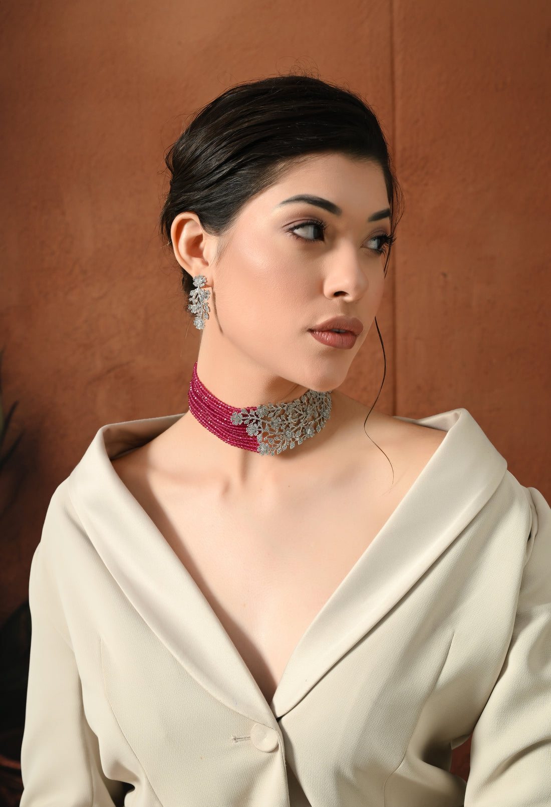 Elegant Ruby Floral Choker Set