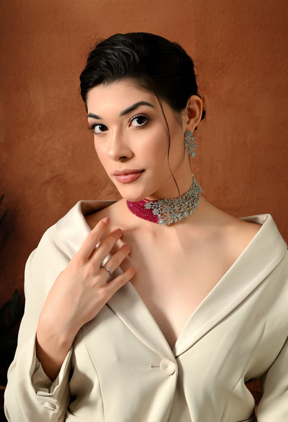 Elegant Ruby Floral Choker Set