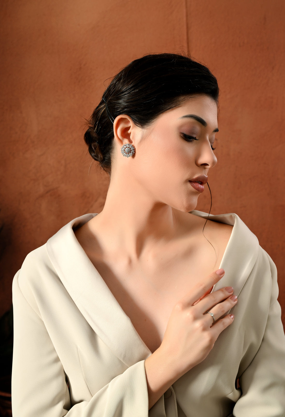 Shimmering Bloom Silver Stud Earrings