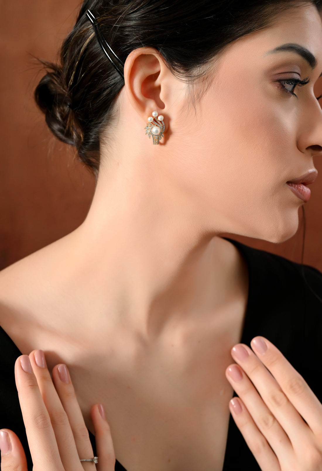 Golden Pearl Cluster Earrings