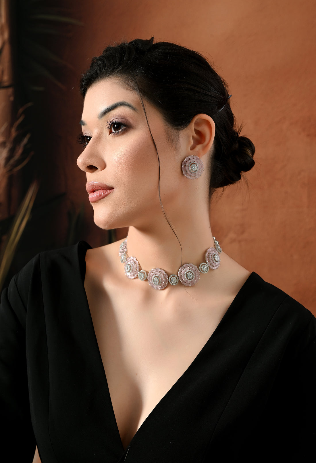 Sparkling Floral Choker Necklace Set