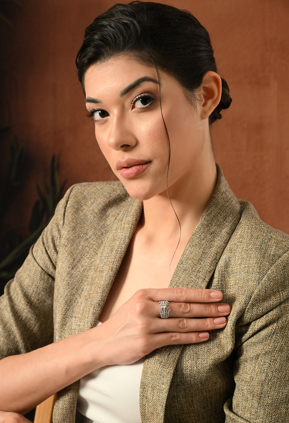 Sparkling Silver Leaf Wrap Ring