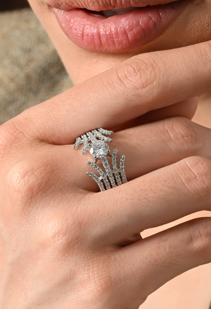 Sparkling Silver Leaf Wrap Ring
