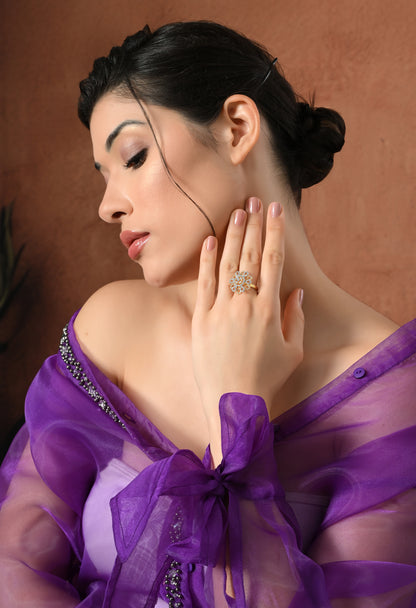 Sparkling Golden Floral Elegance Ring