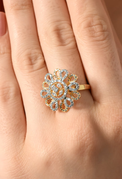 Sparkling Golden Floral Elegance Ring