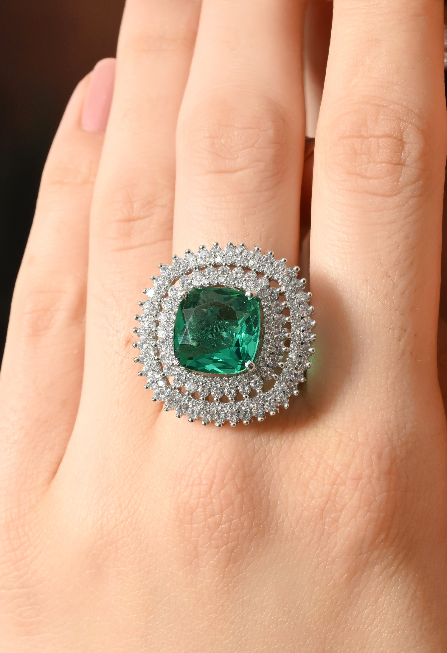 Emerald Glow Elegance Statement Ring
