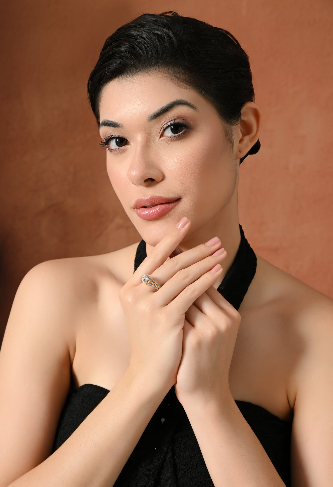 Elegant Sparkling Golden Blossom Ring