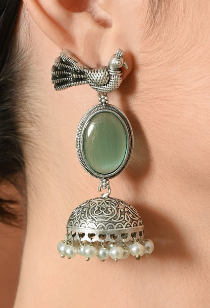 Elegant Silver Green Stone Danglers