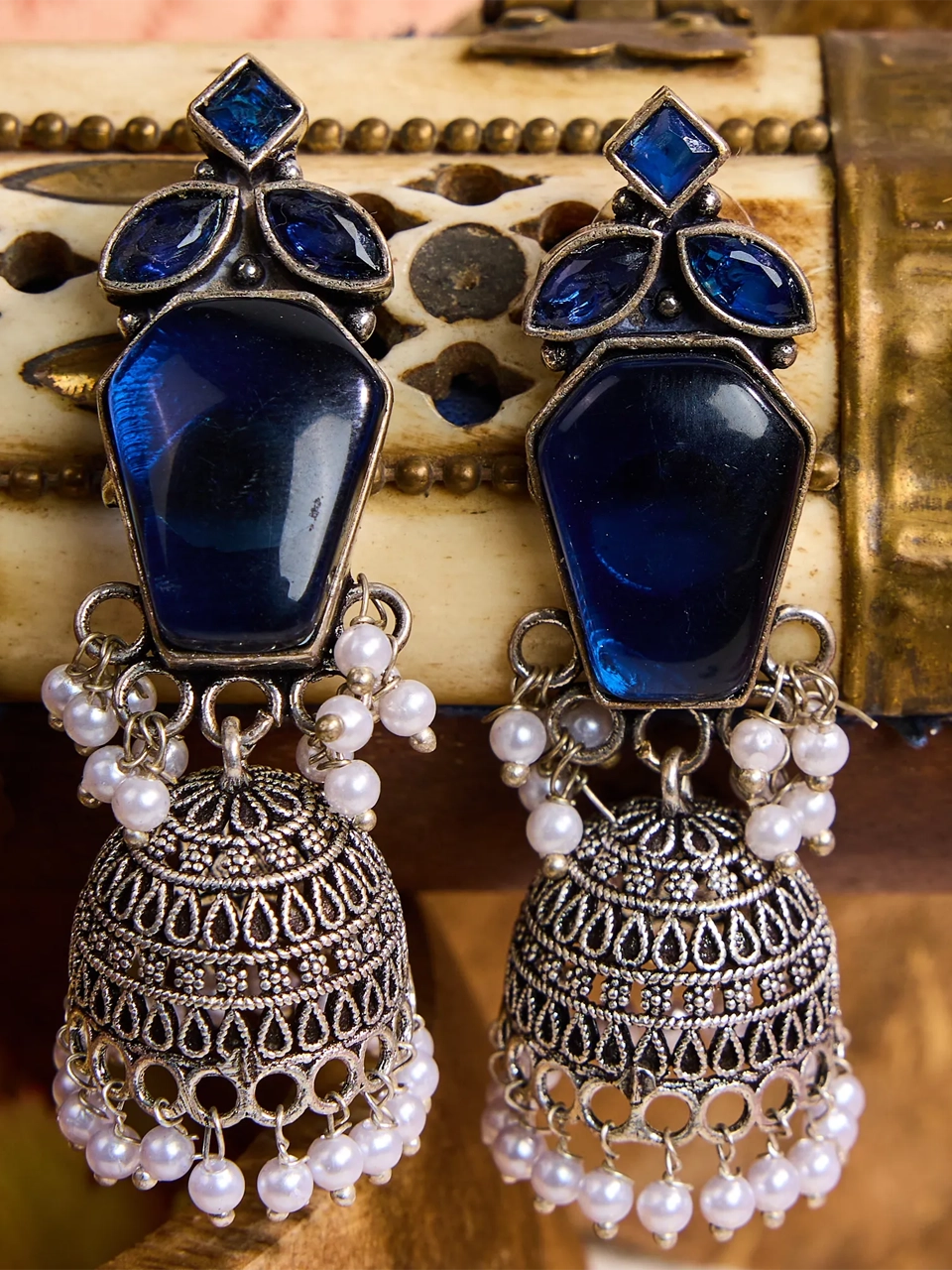 Sapphire Stardust Jhumkas