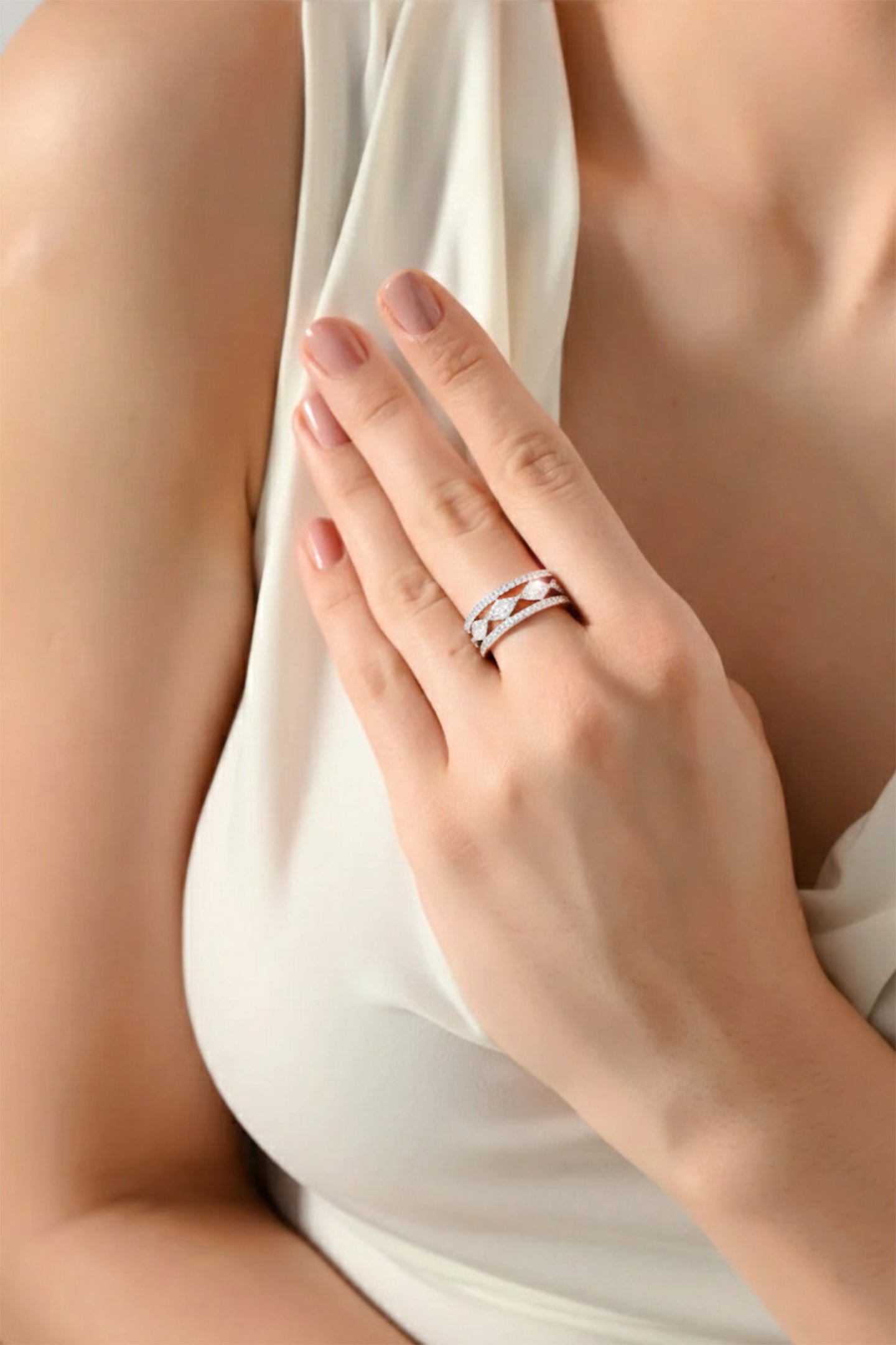 Fatima Leaf Line Silver Ring