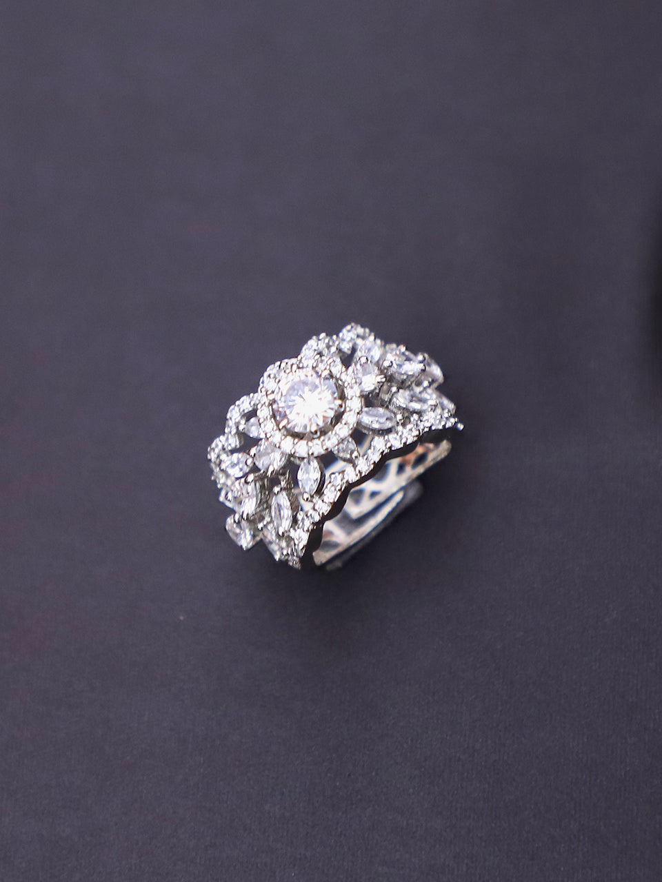 Ayesha Silver-plated American Diamond Ring