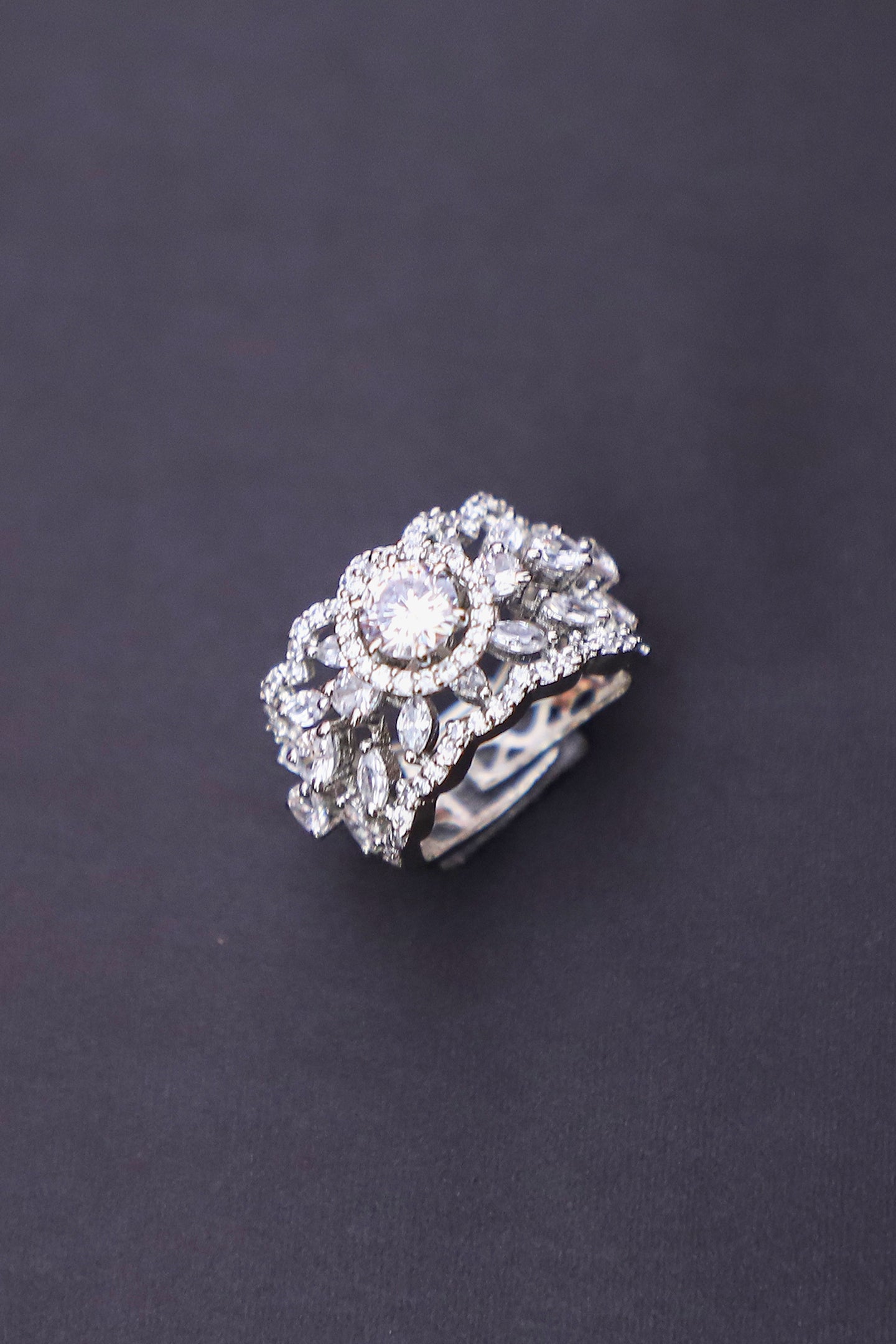 Ayesha Silver-plated American Diamond Ring