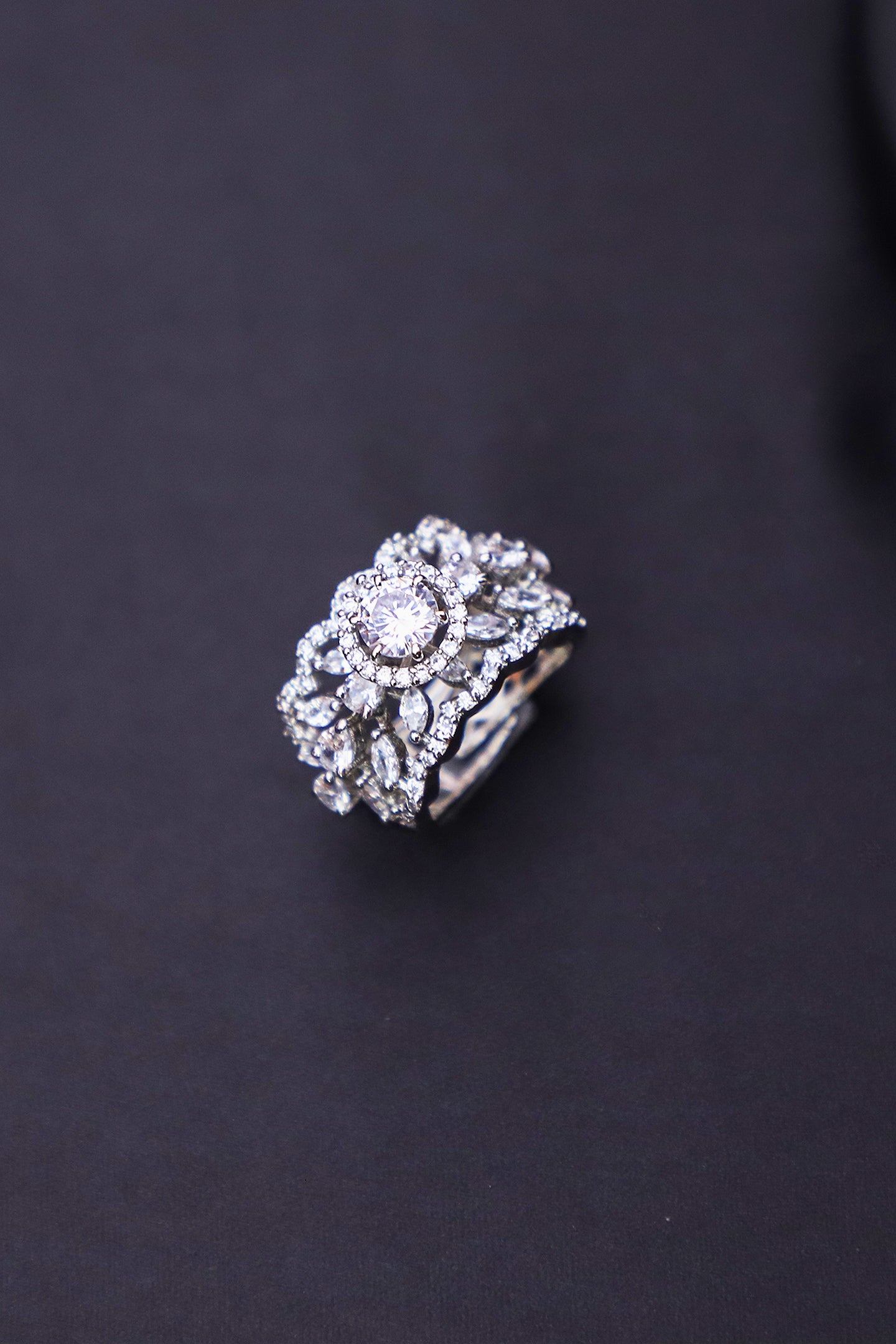 Ayesha Silver-plated American Diamond Ring