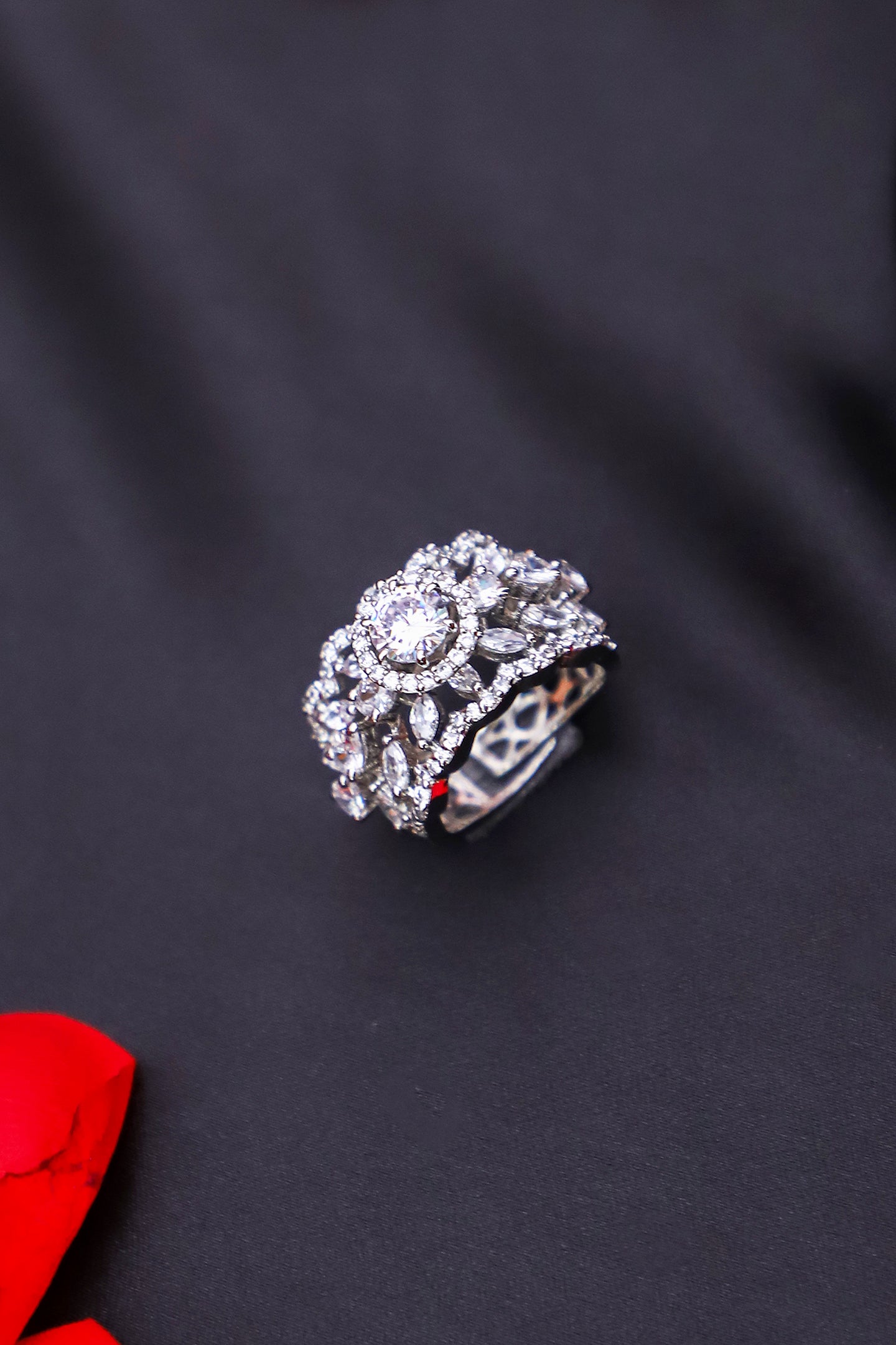 Ayesha Silver-plated American Diamond Ring