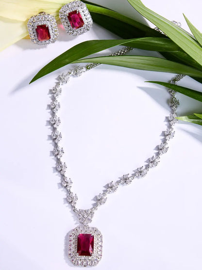 Elegant Fusion CZ, Ruby &amp; American Diamond Necklace Set