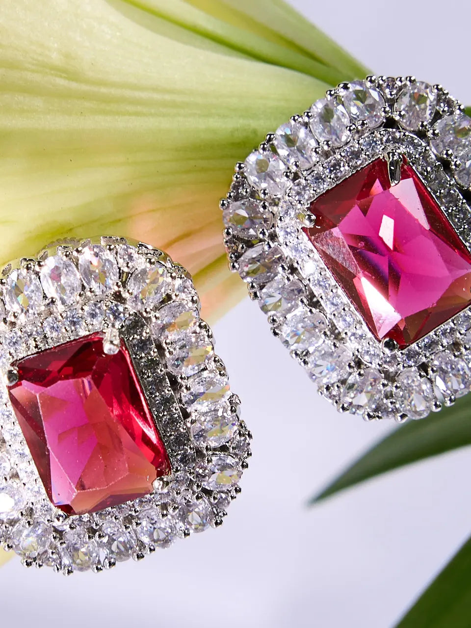 Elegant Fusion CZ, Ruby &amp; American Diamond Necklace Set