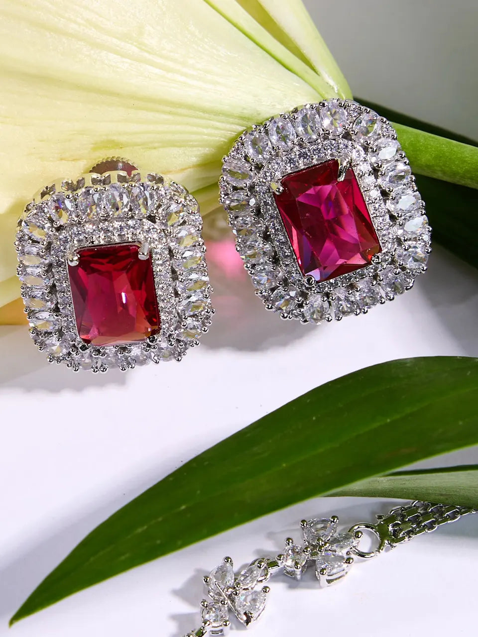 Elegant Fusion CZ, Ruby &amp; American Diamond Necklace Set