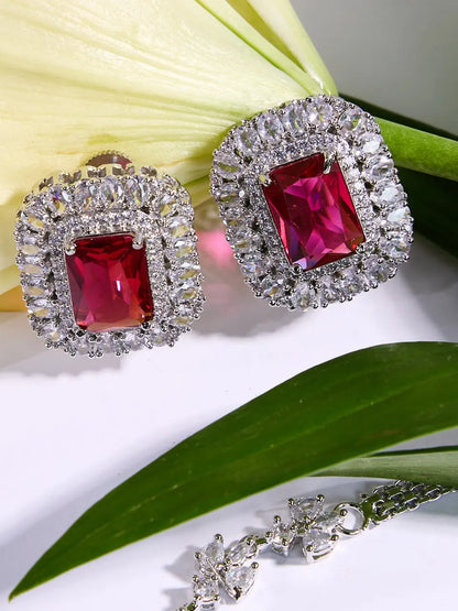 Elegant Fusion CZ, Ruby &amp; American Diamond Necklace Set