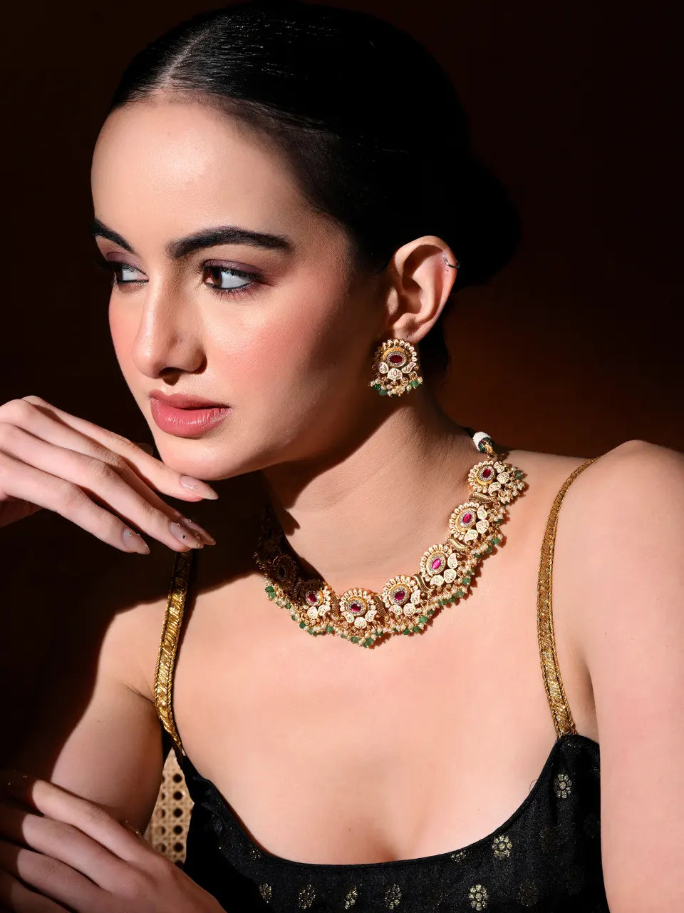 Ruby Royale Temple Necklace Set