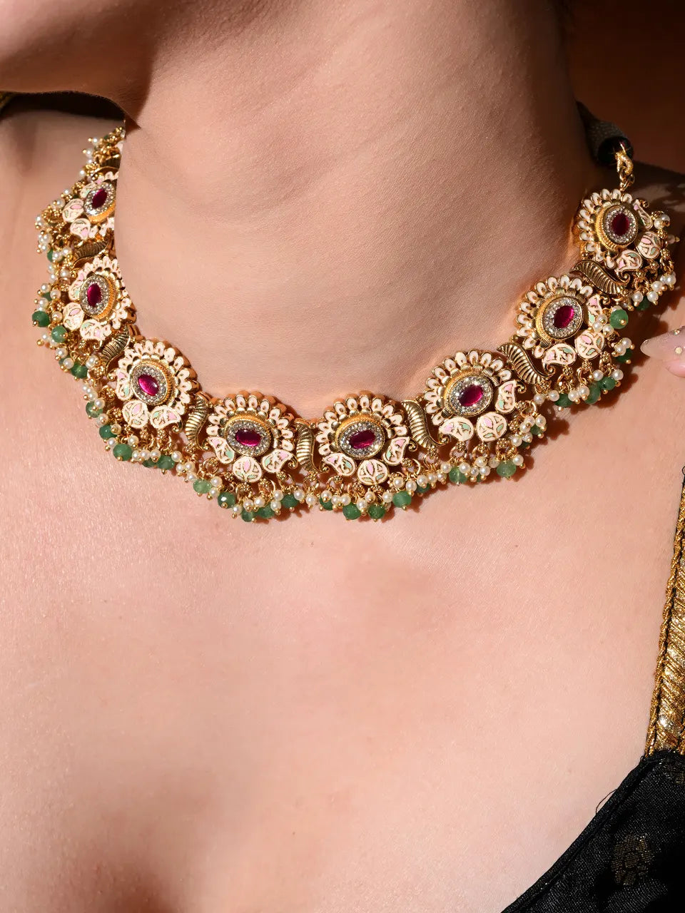 Ruby Royale Temple Necklace Set