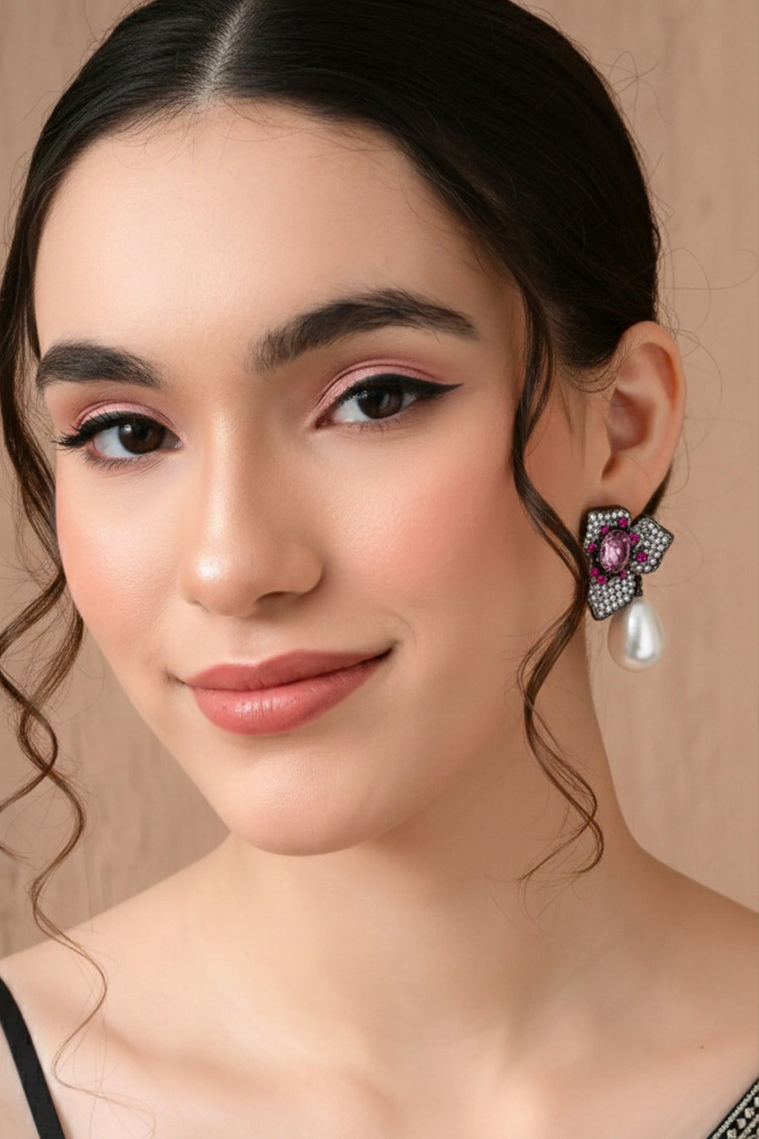 Oxidized Pearl Ruby Earrings