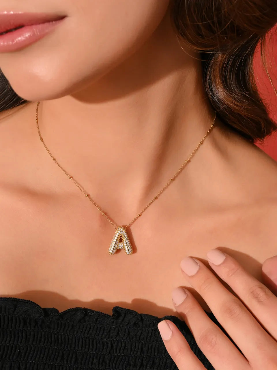 Crystal (A) Initial Pendant Necklace