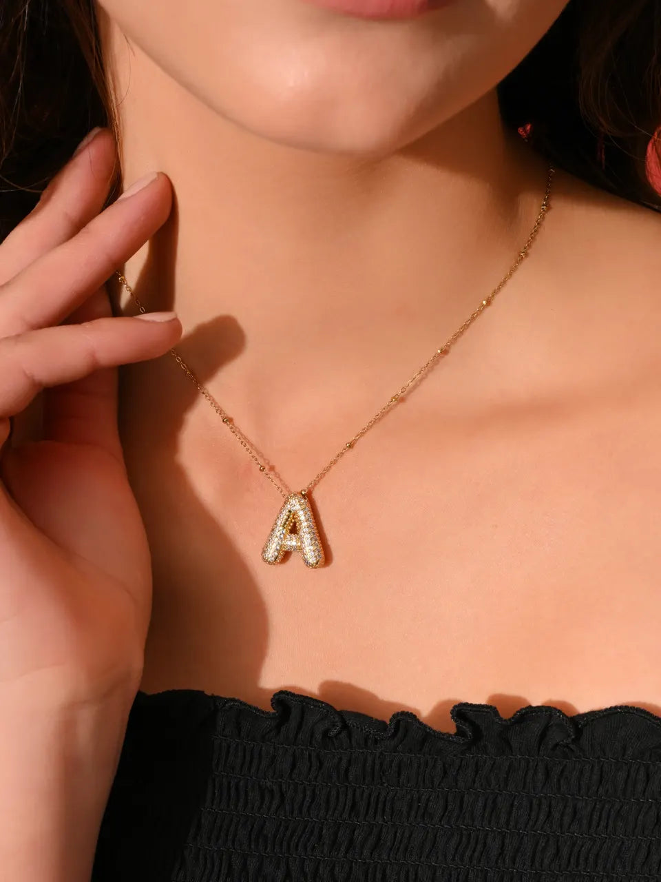 Crystal (A) Initial Pendant Necklace