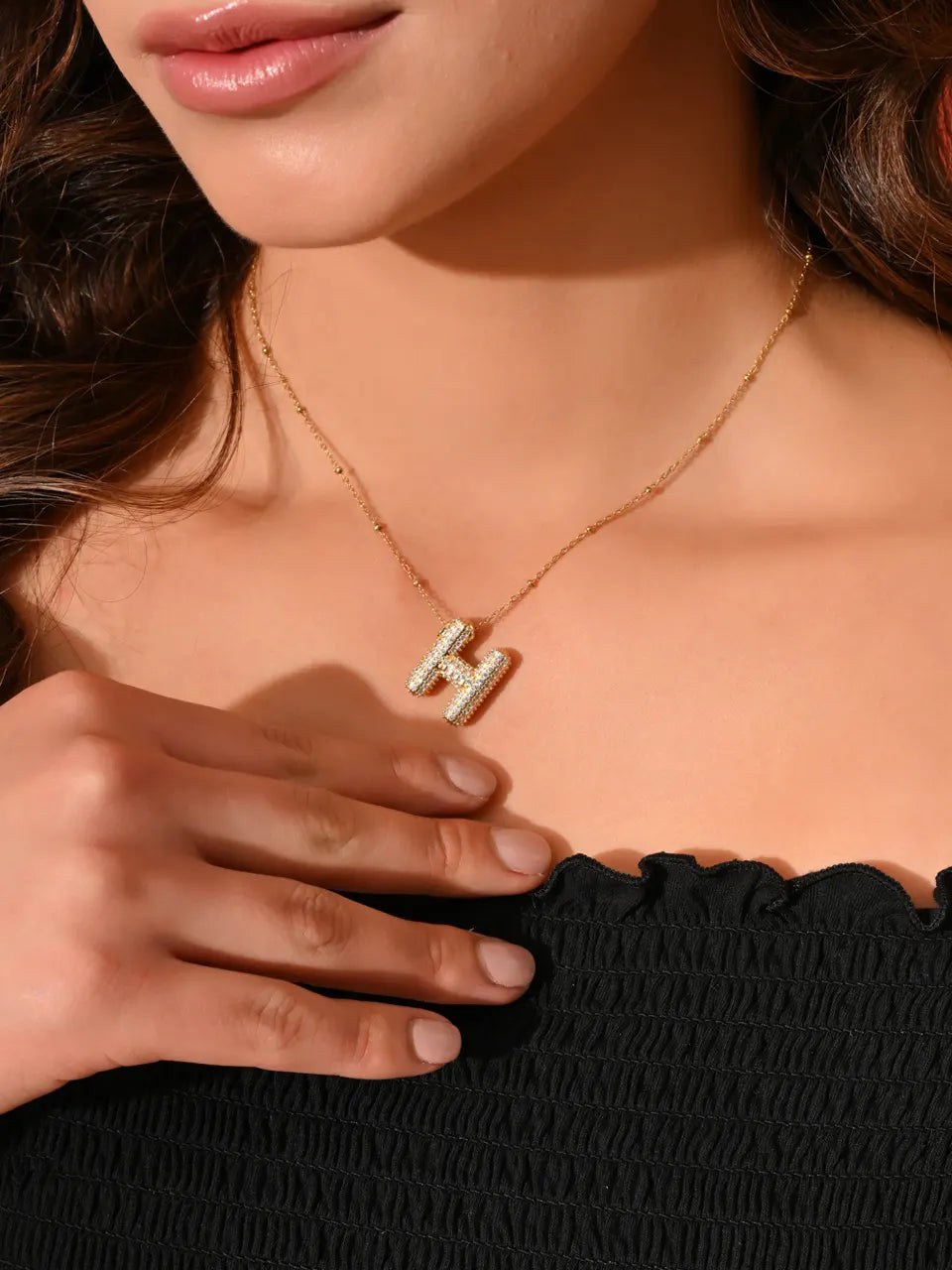 Crystal (H) Initial Pendant Necklace