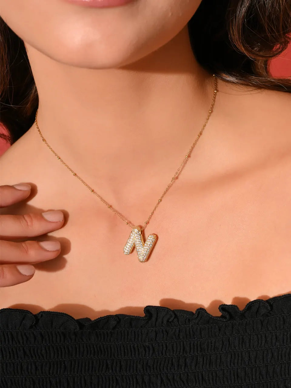 Crystal (N) Initial Pendant Necklace