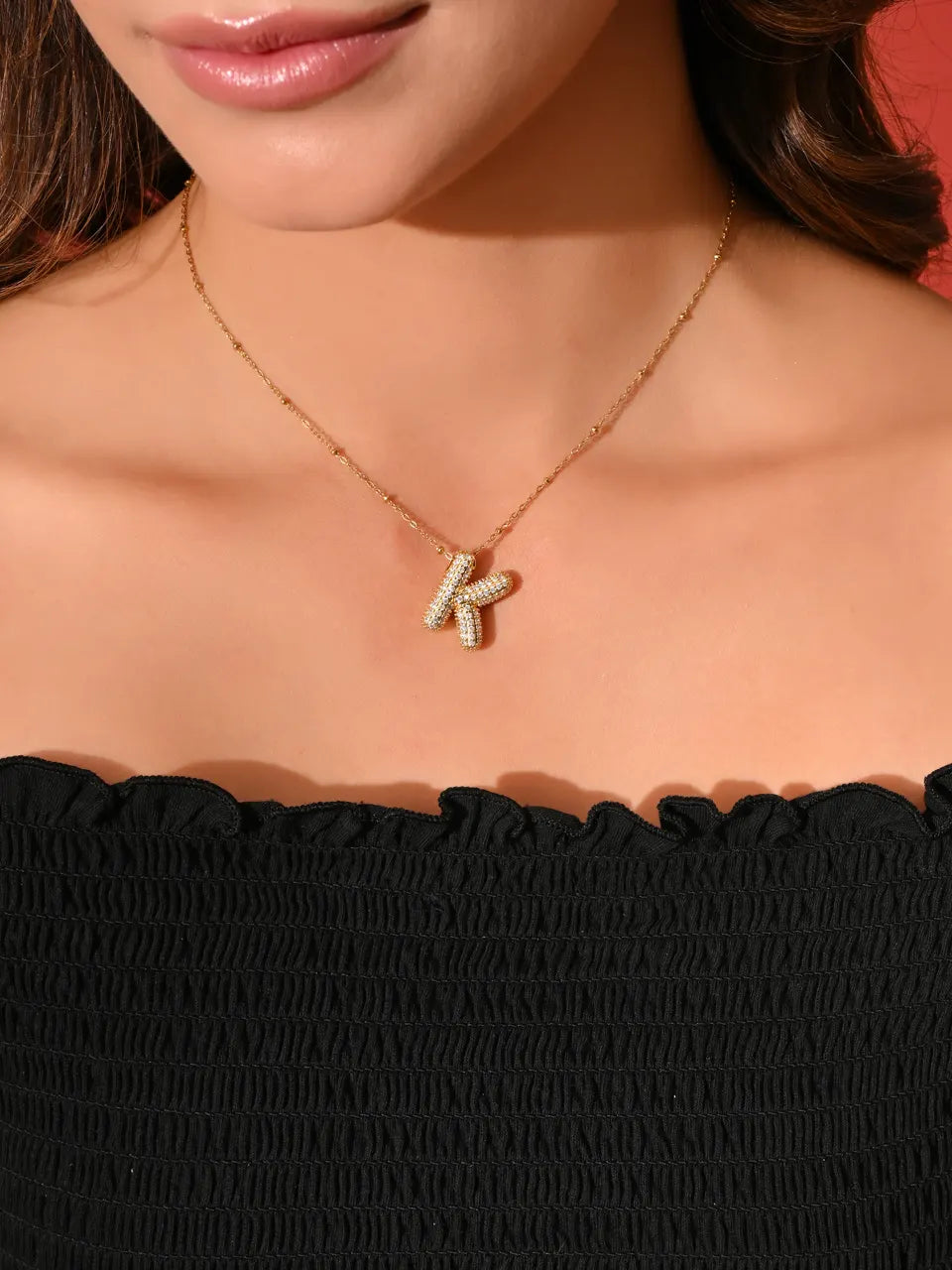 Crystal (K) Initial Pendant Necklace