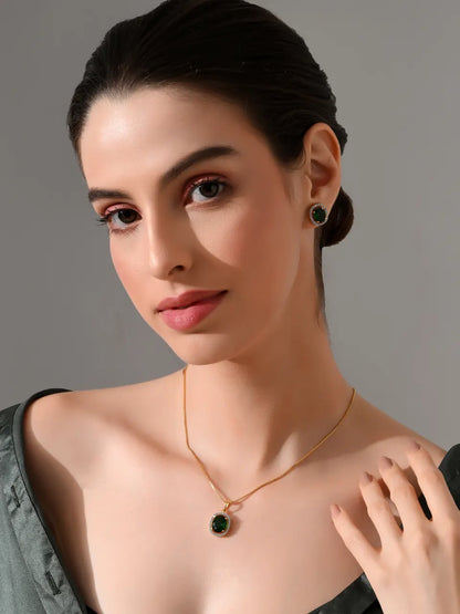 Emerald Elegance Gold-Plated Jewelry Set