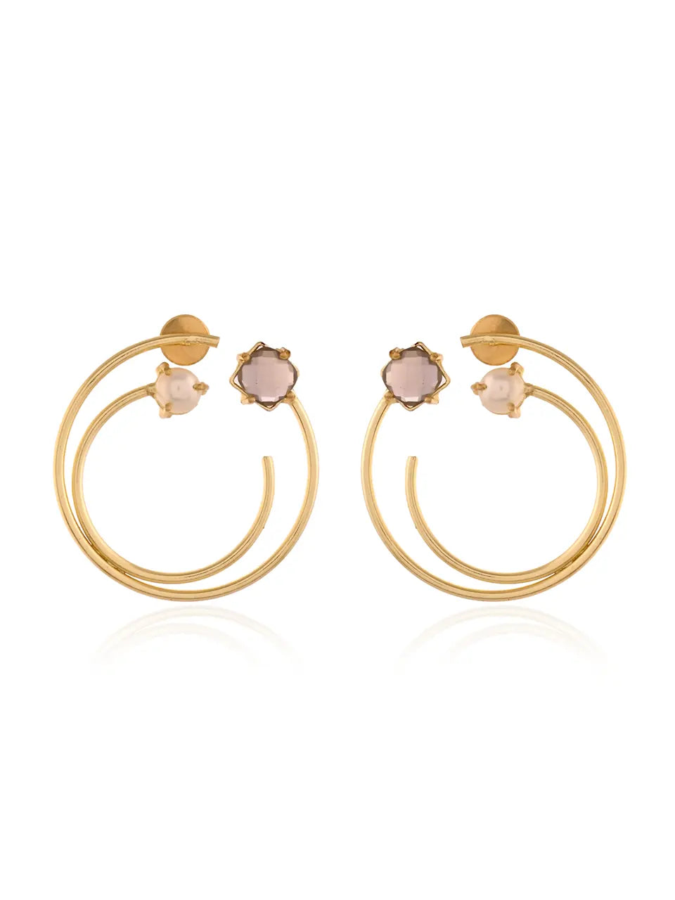 Dual Hoop Pearl Stud Earrings