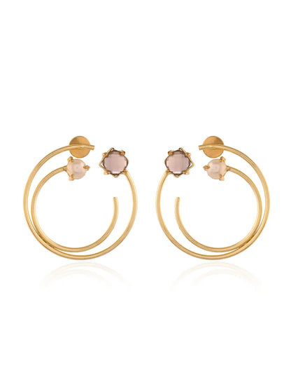 Dual Hoop Pearl Stud Earrings
